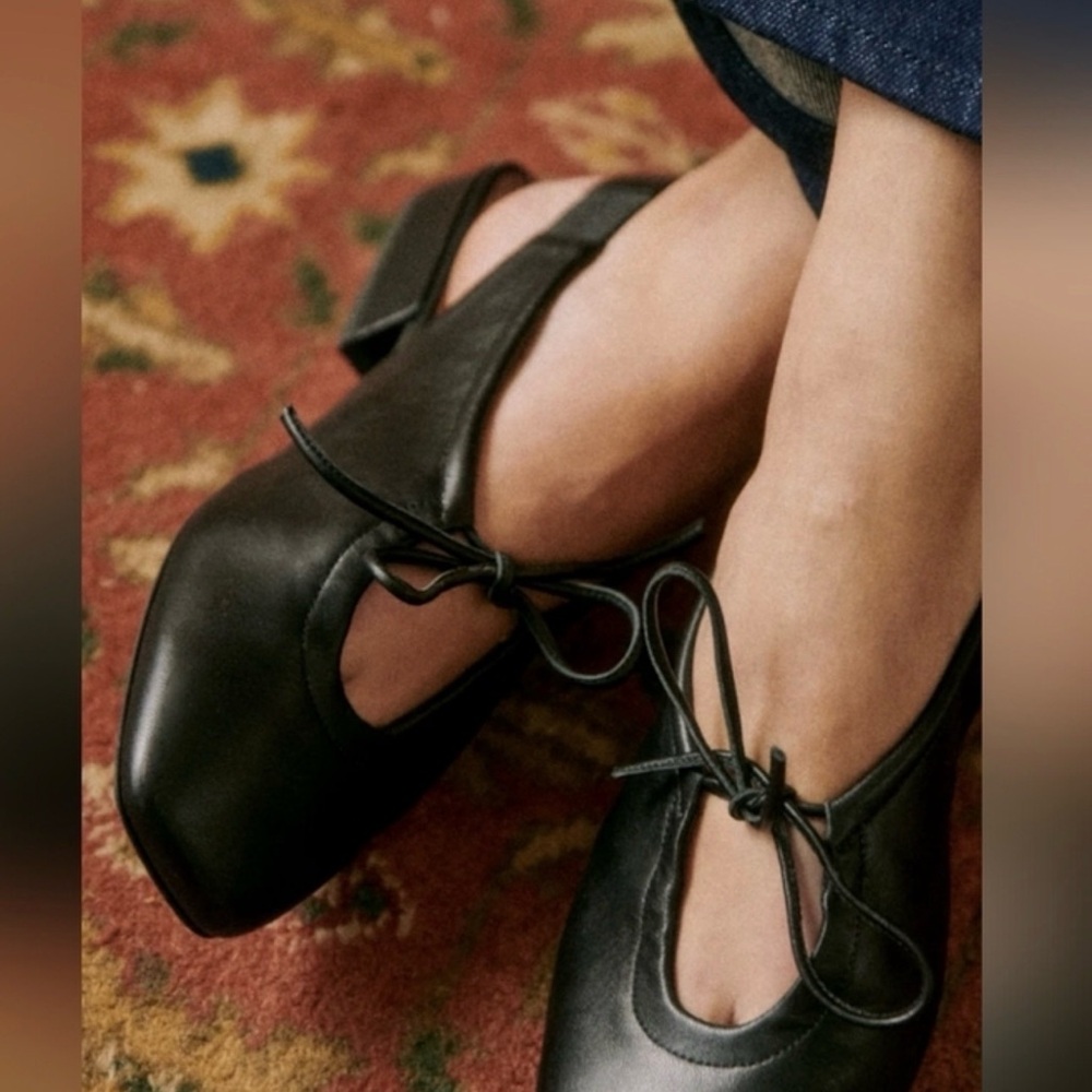 Sézane Black Leather Mary Jane Heels | Square Toe Parisian Classic | Size 36 - Picture 3 of 7